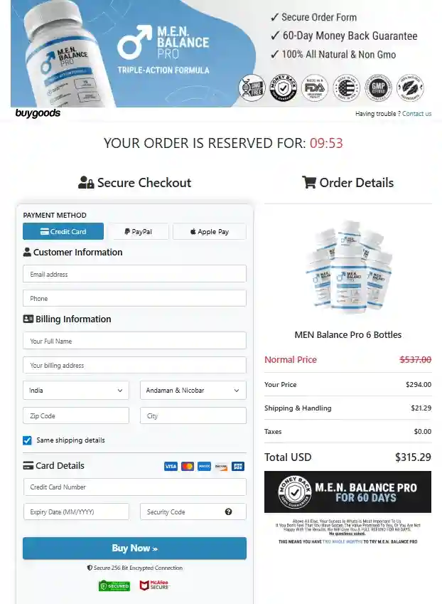 Men Balance Pro Order Page